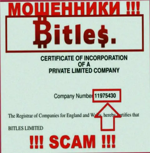 Регистрационный номер интернет-махинаторов Bitles Eu, с которыми слишком опасно работать - 11975430