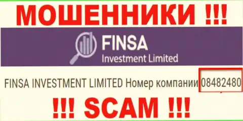 Как представлено на официальном web-сайте мошенников FinsaInvestment Limited: 08482480 - это их рег. номер
