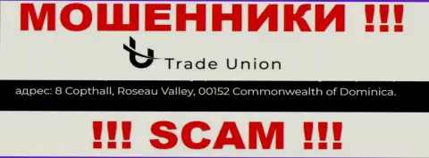 Абсолютно все клиенты TradeUnion однозначно будут слиты - указанные internet-мошенники засели в оффшоре: 8 Copthall, Roseau Valley, 00152 Dominica