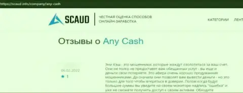В своем отзыве автор обратил внимание на все очевидные признаки того, что Any Cash - это МОШЕННИКИ !!!