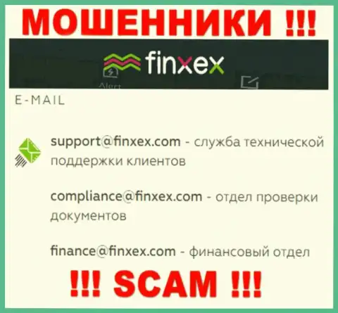 В разделе контактов интернет обманщиков Finxex LTD, предоставлен вот этот е-майл для обратной связи с ними