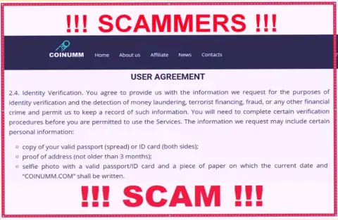 Coinumm Com Scammers collecting all personal data from their clients