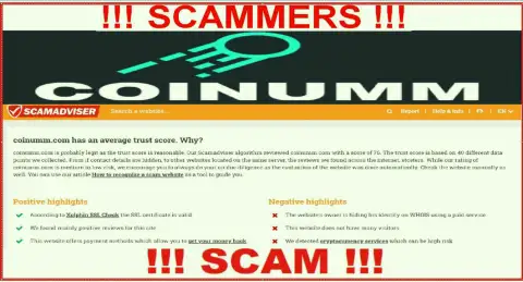 Information about Coinumm Com fraudsters from the ScamAdviser Com
