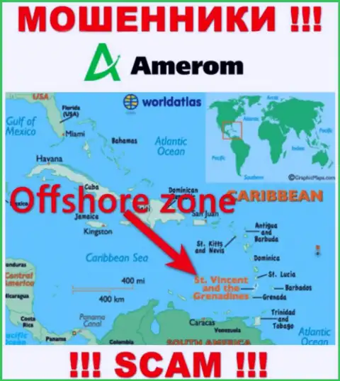 Контора Amerom De зарегистрирована довольно-таки далеко от своих клиентов на территории Сент-Винсент и Гренадины