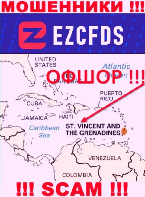 St. Vincent and the Grenadines - оффшорное место регистрации мошенников EZCFDS, представленное на их сайте