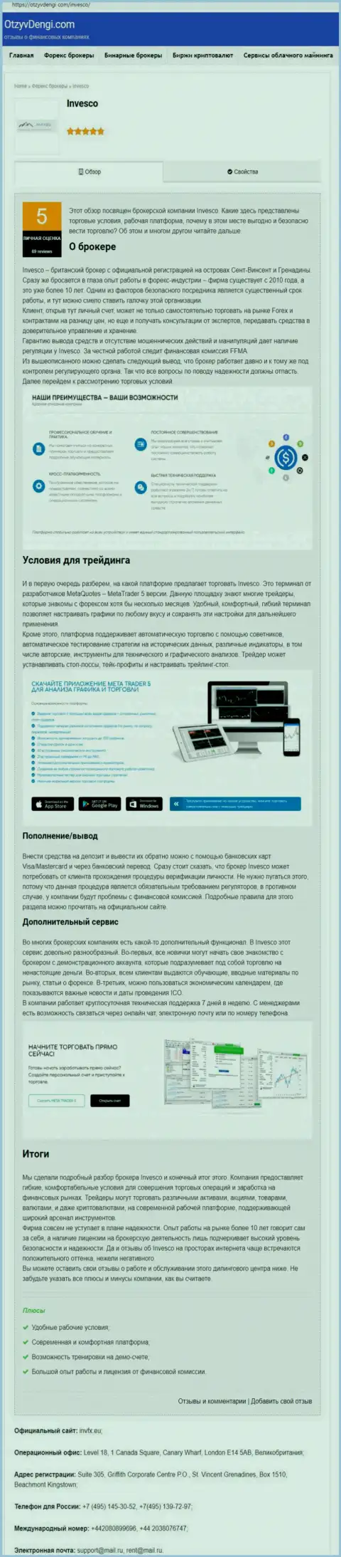 Веб-сайт OtzyvDengi Com разместил обзорную статью об ФОРЕКС брокерской компании Инвеско Лтд