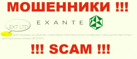 Компанией EXANTE руководит XNT LTD - данные с сайта обманщиков