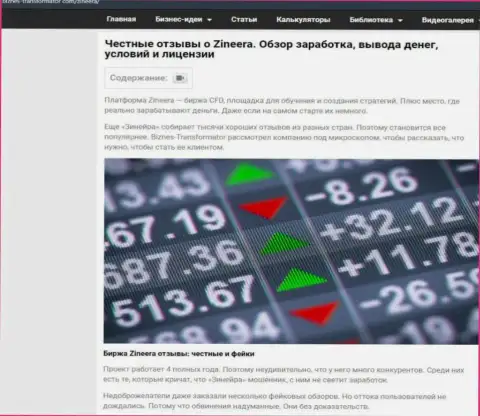 Информационный материал с анализом условий торговли биржевой организации Zineera Exchange на web-сайте biznes-transformator com
