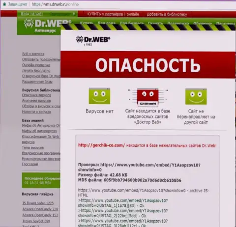 Подтверждение тому, что хакеры с Герчик и Ко внесли официальный web-ресурс Gerchik-Co.Com в перечень ОПАСНЫХ !!!