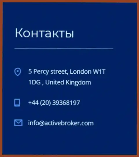 Адрес главного офиса Forex брокерской компании Актив Брокер, приведенный на официальном сайте данного ФОРЕКС дилера